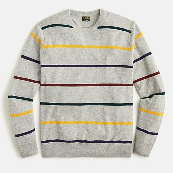 NWT J Crew 100% Cashmere Crewneck Sweater in Heather Grey Multi Stripe - Picture 1 of 2
